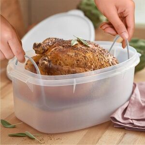 Clear Tupperware Roasting Pan with Handles 1.5 Gal